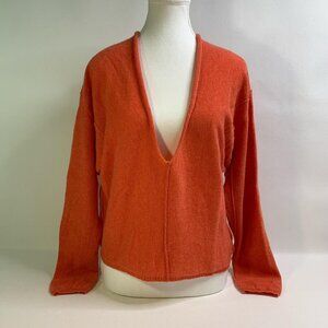 Free People Cozy Tangerine V-Neck Sweater - Relaxed Fit for Effortless Fall Styl